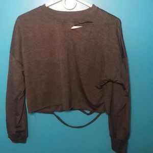Grey ripped crop long sleeve shirt